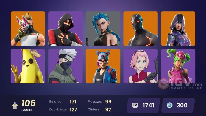 [PC/XBOX] 104 skins | IKONIK | Glow | Arcane jinx/ Vi | Take The L | Naruto | Sakura | Kardashian