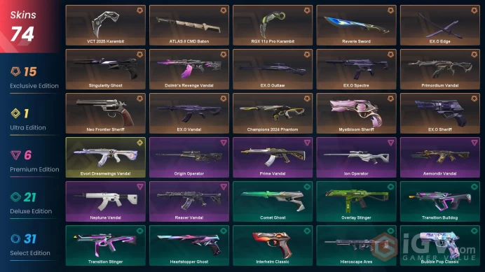 EU/TR - 20 Premium Skins-VCT 2025 Karambit-Champions 2024 Phantom-RGX 11z Pro Karambit-EX.O Edge-Prime Vandal-Primordium Vandal / Full Access