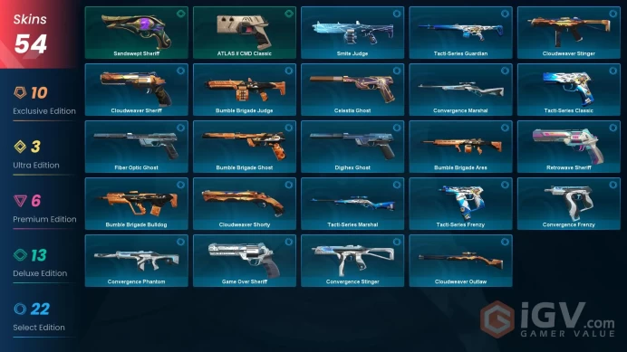 EU/TR - 18 Premium Skins-Champions 2024 Set-VCT x Classic-Radiant Entertainment System Operator-RGX 11z Pro Firefly-Celestial Fan / Full Access