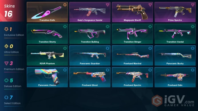 EU Full Access | 16 Skins Transition Knife + Gaia's Vengeance Vandal + Prime Spectre + Magepunk Sheriff + more