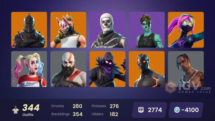 342 skins | Black Knight | Travis Scott | Kratos | Blue Team Leader | The Reaper | Full access