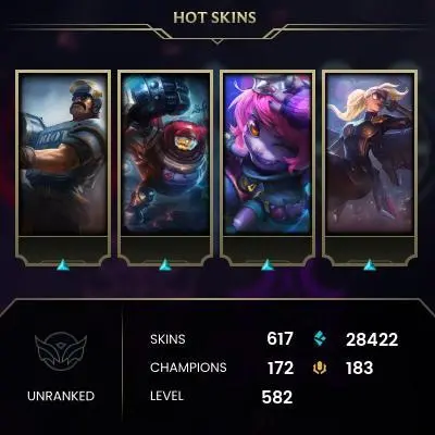 LA | 617 SKIN | 28K+ BE | 582 LVL | UNRANKED | MAIL CHANGEABLE LEAGUE OF LEGENDS ACCOUNTS