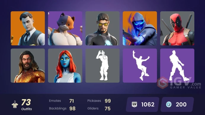 [PC/XBOX] 73 skins | Gold Midas | Gold Brutus | Verve |Sing Along | Slayer Juice Wrld | Wolverine | 200 VB