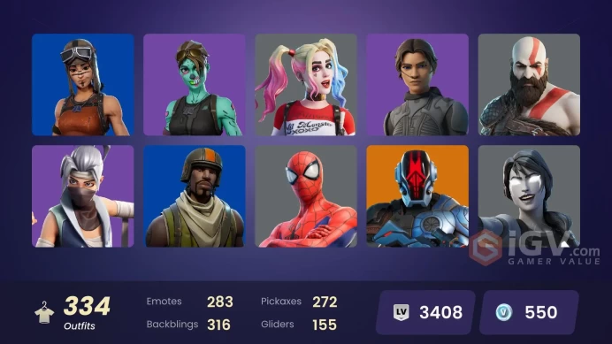 [PC/PSN/XBOX] 334 skins |Gold Kratos | Snake Eyes | Championship Aura | Naruto Uzumaki | Shady Doggo| Reaper Axe | Verve | 300 VB