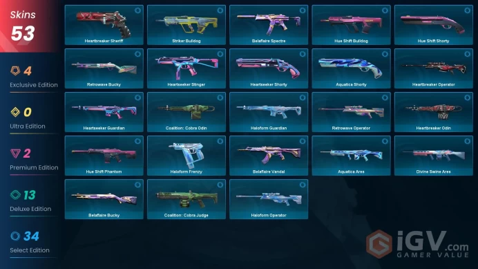 EU [ 53 TOP SKINS + 2 KNIFE ]  Heart Splitter + Prelude to Chaos Phantom + VALORANT GO! Vol. 1 Phantom + Araxys Vandal / full acces