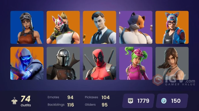 [PC/XBOX/PSN] 74 skins |  Blue Team Leader | Midas | Mako | Verve | Fresh | Orange Justice | Lara Croft | Ice Spice |Renegade Raider | 100 VB