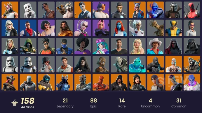 [PC/PSN/XBOX] 158 skins |  Travis Scott | Gold Brutus | Gold Meowscles | Gold TNTina | Gold Midas | Prodigy | Verve | Psycho Bandit |  400 VB