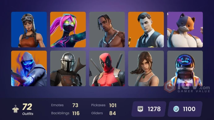 [ALL PLATFORMS]-72 Skin-Travis Scott+Astro Jack-Renegade Raider-Lionel Messi-Lara Croft-Y0ND3R-Ninja-FULL ACCESS-