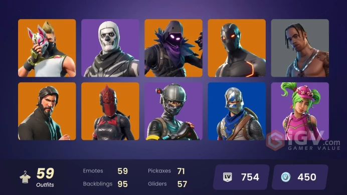 ! [PC/XBOX/PSN] 58 skins !! | Og Skull Trooper | The Reaper | Blue Squire | Royale Knight | Elite Agent | Travis Scott |Mako | Full Access