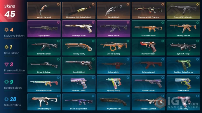 EU [ 45 TOP SKINS + 3 KNIFE ] Champions 2022 Butterfly Knife + Champions 2022 Phantom + Reaver Vandal / full acces