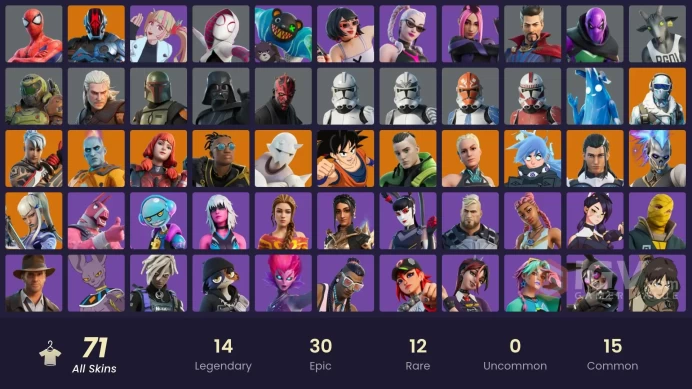 [PSN/XBOX/PC] 71 skins | Frostbite | Renzo the Destroyer | Twyn | The Ageless | Malik | Son Goku | Snap | Mizuki | Ronin | The Origin