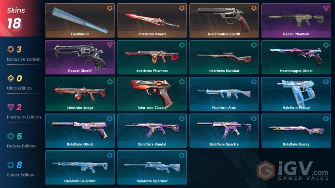18 Skin // EU-TR // Recon Phantom + Neo Frontier Sheriff + Reaver Sheriff + Equilibrium + 2 Knife //FULL Access// Valorant Best Skins// Silver 3