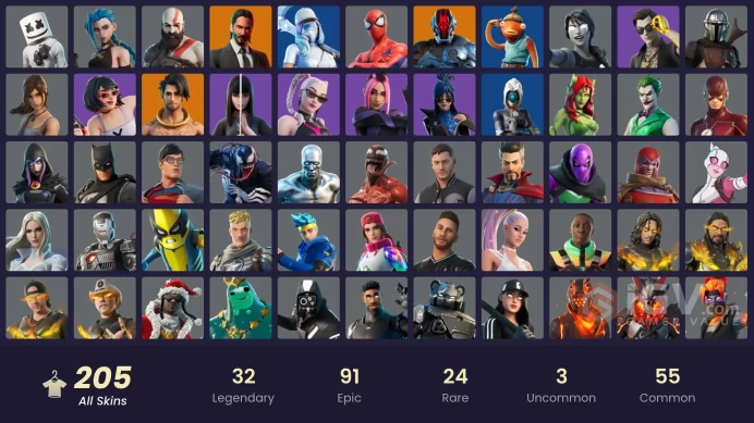 [PSN/XBOX/PC] 205 skins | Gold Kratos | Arcane Jinx | Zeus | Malik | Torin | Era | Valeria | Midas Rex | Paradigm (Reality-659) | The Ageless