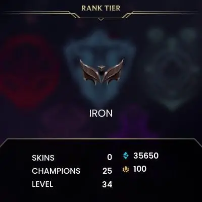 EUW - SAFE SEASON16 IRON 4 0LP | 35600 BE | PLACEMENTS DONE | 1W 19L | INSTANT DELIVERY | LOW MMR | UNVERIFIED EMAIL | IRON IV | #2784