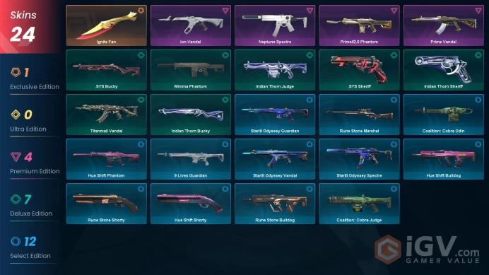 EU 24 skins | Ignite Fan | Ion Vandal | Prime Vandal | Neptune Spectre | Prime//2.0 Phantom | Minima Phantom