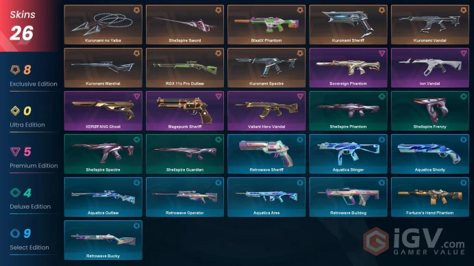 EU | 26 Skins | Full Acces | Kuronami Collection | Blastx Phantom | Magepunk Sheriff | Ion Vandal | Valiant Hero Vandal | Rgx Outlaw