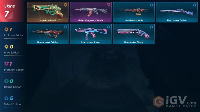 TR/EU Full Access | 7 Skins Gaia's Vengeance Vandal + Imperium Sheriff + Heartbreaker Bulldog + Heartseeker Outlaw + Heartseeker Shorty +  