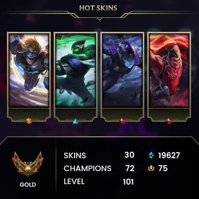 [EUW] S16 - SPLIT 1 - Gold 4 - 1 win 0 lose - 19.7K BE - 30 Skins -Handmade - Ranked Ready