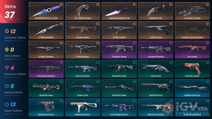 EU/TR - 15 Premium Skins-VCT 2025 Karambit-Arcane Vandal-CYRAX Fanblade-VALORANT GO! Vol. 1 Knife-Kuronami no Yaiba-Byteshift Knife/ Full Access