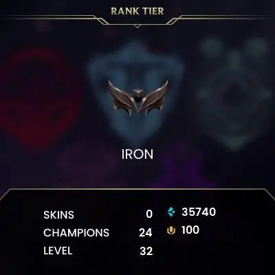 EUW - SAFE SEASON16 IRON 4 0LP | 35700 BE | PLACEMENTS DONE | 0W 18L | INSTANT DELIVERY | LOW MMR | UNVERIFIED EMAIL | IRON IV | #2786