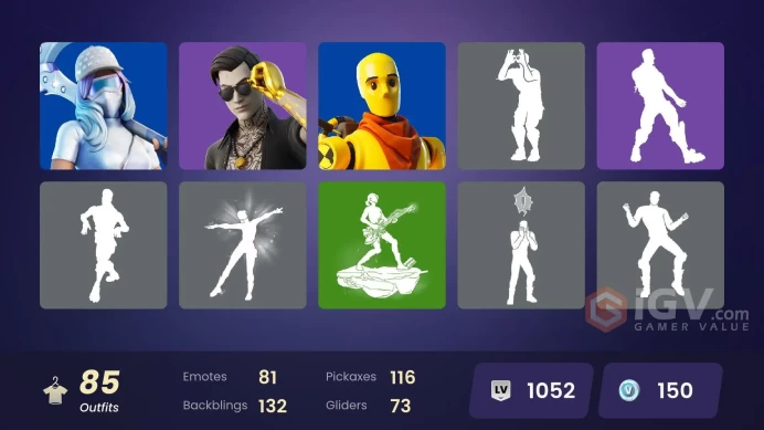 (ALL PLATFORMS) | FULL ACCESS85 SKINS | 41.100 V-BUCKS SPENT | | THE SIMPSONS (HOMER & MARGE) | SNOOP DOGG | KNIGHT CONQUEROR | DEADPOOL
