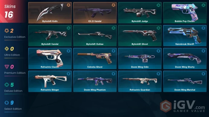 EU 16 skins 1 knifes | Byteshift Knife | EX.O Vandal | Byteshift Vandal | Byteshift Judge | Byteshift Outlaw | Byteshift Ghost | V0116