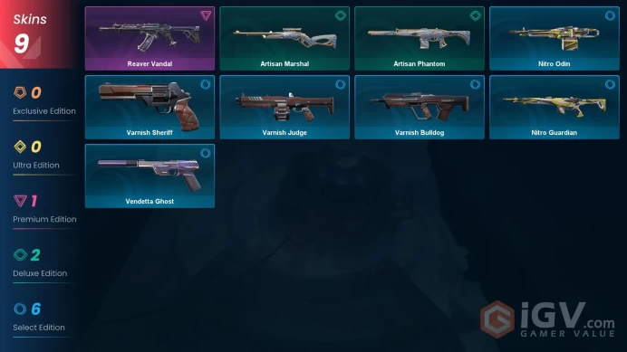 EU 8 skins | Reaver Vandal | Artisan Marshal | Artisan Phantom | Varnish Judge | Varnish Bulldog | Nitro Odin | Nitro Guardian | V0118