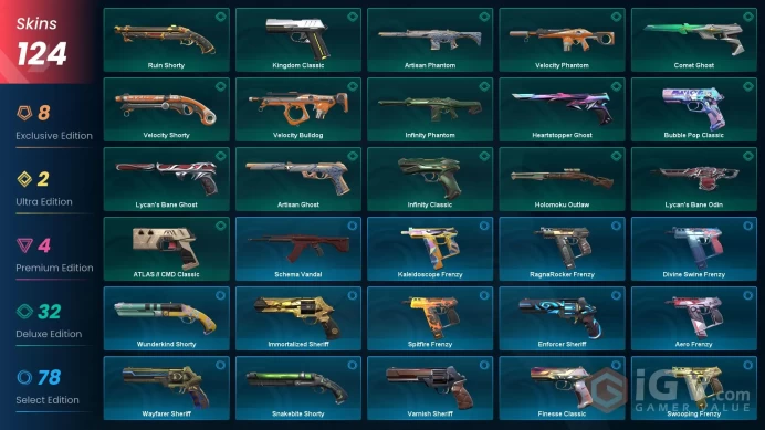EU 124 skins 5 knifes | Elderflame Vandal | Radiant Entertainment System Phantom | Striker Knife | Prelude to Chaos Vandal | Ruin Dagger | V0121