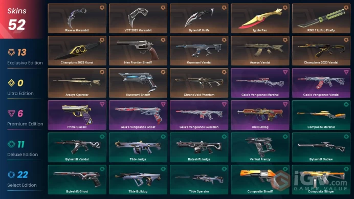 EU | 52 Skins | Full Acces | Champions 2023 Bundle + Ignite Fan | Reaver Karambit | Rgx11z Pro Firefly | Kuronami Vandal | Neo Frontier Sheriff