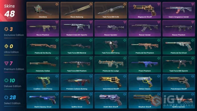 48 Skin // EU-TR // Gaia's Vandal + Reaver Vandal + Recon Phantom + Reaver Phantom + Radiant Spectre + Reaver Operator + 3 Knife // FULL Access