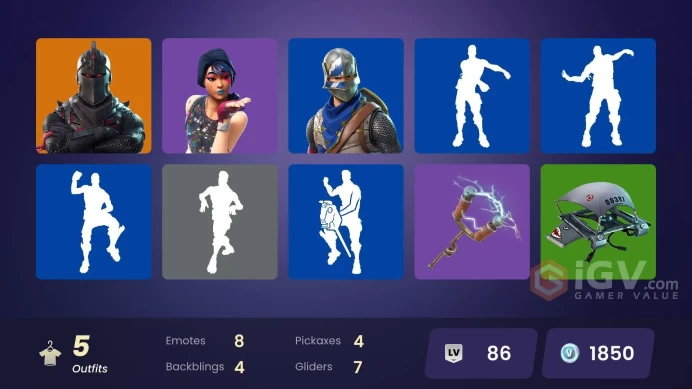PSN/XBOX/PC - 5 skins | Black Knight | Sparkle Specialist | Blue Squire | Royale Knight | Nog Ops | Squire Shield | Royale Shield | 1850 VB