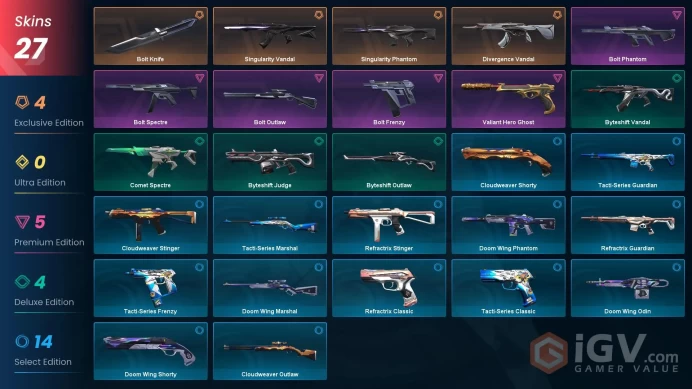 EU [ 27 TOP SKINS + 1 KNIFE ] Bolt Knife + Singularity Vandal + Singularity Phantom + Divergence Vandal / full acces