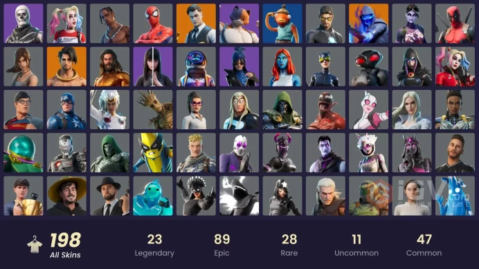 PC/PSN/Xbox/Nintendo 198 skins | Travis Scott | Lara Croft | Astro Jack | Gold Brutus | Gold Meowscles | Gold Midas | Tart Tycoon | Peter Griffi