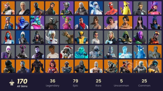 PC,PSN,XBOX 169 SKINS FA - REAPER - MAX OMEGA - COLBAT SNOWFOOT - WOLVERINE,SKULL SCOUT,LARA CROFT,DEIMOS,CLOAKED STAR,CHARLOTTE RK1021