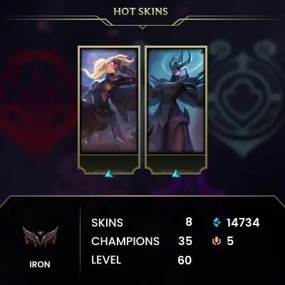 EUW HANDLVLD Season 16 + IRON 4 ( 1 wins, 30 Losses)+BE:14K +35 CHAMPS+ Vanguard safe+ FULL ACCESS+ Instant Delivery A631