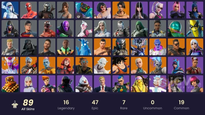 *[ALL LINKABLE] FA | 89 skins | 1150VB | Malik | Menace | The Imagined | Raz | The Cube Queen | Ronin | Son Goku | Spire Assassin