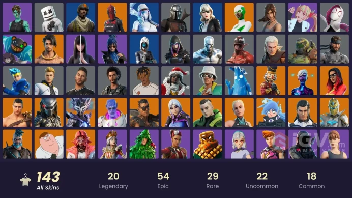  [PC/PSN/XBOX/SWITCH] 143 skins | Aerial Assault Trooper | Pitch Patroller | Dummy Supreme | Peter Griffin | Valeria | Joltara | Twyn |