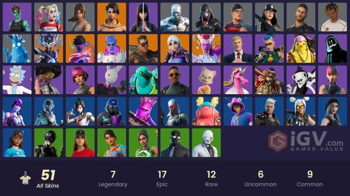 PC,PSN,XBOX 51 SKINS FA - MAJOR GLORY,GALAXY GRAPPLER,CHARLOTTE,LARA CROFT,KOR,HARLEY RK1158