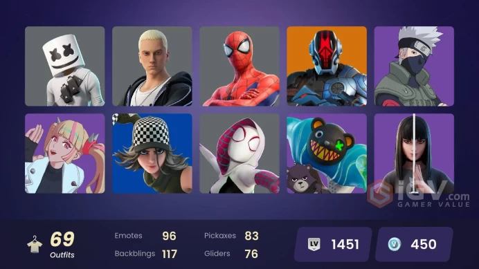 PC,PSN,XBOX 69 SKINS FA - JOLTARA,BLAZE,RICK,KOR,SPIDER-GWEN,NARUTO,KAKASHI,CHARLOTTE,PJ,REDCAP RK1070
