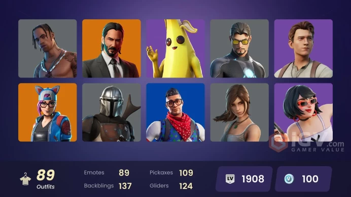 PC/PSN/Xbox/Nintendo 89 skins Travis Scott | Lara Croft | Rogue Spider Knight | Trilogy | Carbon Commando | Blue Striker | Prodigy | Galaxy Scou