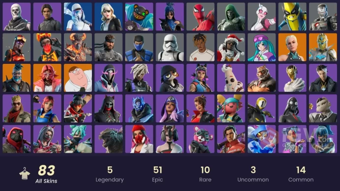 PC,PSN,XBOX 83 SKINS FA - CHANI - BLAZE,PETER GRIFFIN,KNIGHT CONQUEROR,MARGE SIMPSON,DOOM,JOSS RK1165