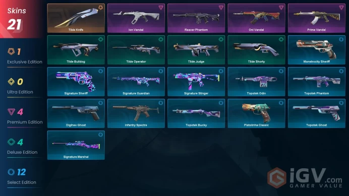 AP 21 skins 1 knifes | Tilde Knife | Reaver Phantom | Ion Vandal | Oni Vandal | Prime Vandal | Tilde Judge | Tilde Bulldog | V0160