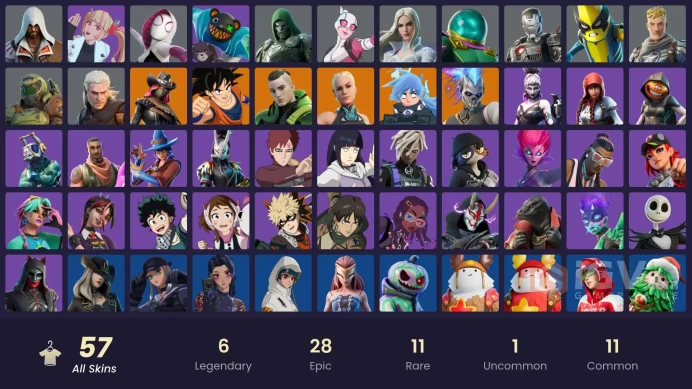 PC,PSN,XBOX 57 SKINS FA - GOKU,HINATA,EZIO,SPIDER-GWEN,MIDORIYA,BAKUGO,GAARA,OCHACO,NARA,HERALD,NALIA RK1240