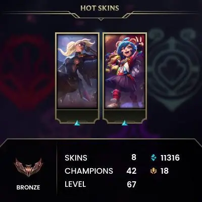 EUW HANDLVLD Season 16 + BRONZE 3 +BE:11K +42 CHAMPS+ Vanguard safe+ FULL ACCESS+ Instant Delivery A674