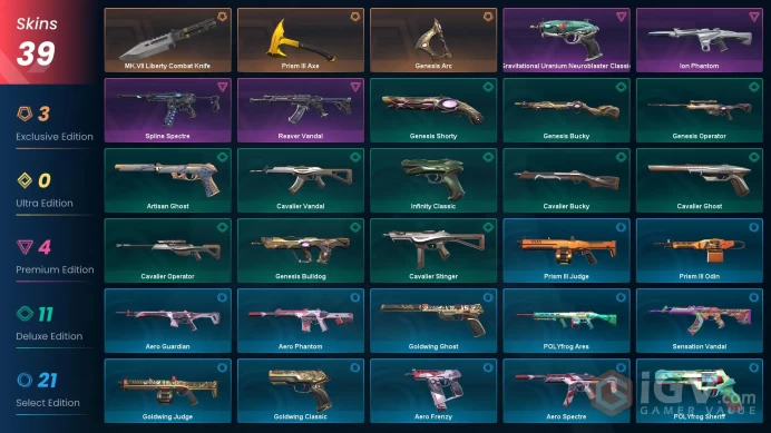 EU [ 39 TOP SKINS + 3 KNIFE ] MK.VII Liberty Combat Knife + Ion Phantom + Reaver Vandal + Prism III Axe / full acces