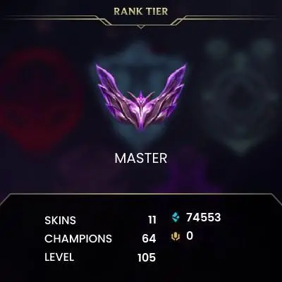 [EUW] S2026 - Master - 143 LP - 54 Winrate - 74K Be - S15 558 LP Peak - Honor 5 - Instant Delivery