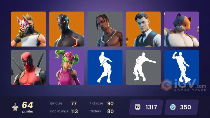 [PC/PSN/XBOX] 64 skins | OG STW | Blue Team Leader | Travis Scott | Gold Midas | Blue Striker | Kado Thorne | The Scientist | Sentinel | 50 VB
