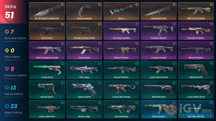 EU 51 skins 4 knifes | RGX 11z Pro Vandal | Xenohunter Knife | Prelude to Chaos Vandal | MK.VII Liberty Combat Knife | EX.O Vandal | V0189