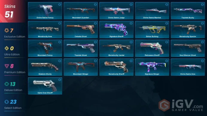 EU 51 skins 4 knifes | RGX 11z Pro Vandal | Xenohunter Knife | Prelude to Chaos Vandal | MK.VII Liberty Combat Knife | EX.O Vandal | V0189