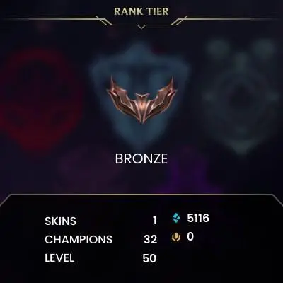 [EUW] Hand Made Smurf Account ◈ Bronze Rank ◈ 1-5 Premium Skins ◈ Full Access & Info Change ◈ 24/7 Live Service